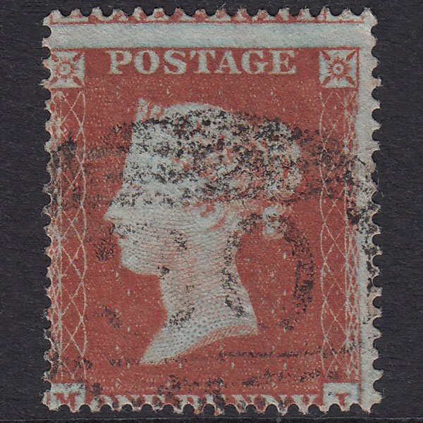 GB QV 1854 1d Plate 187 SG17-C1(1) MJ FU Ashby-De-La-Zouch 30 Misperf