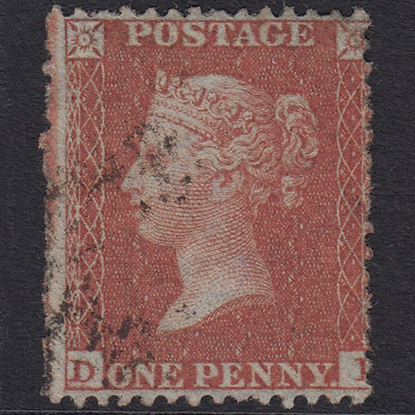 GB QV 1855 1d Red-Brown Plate 15 SGC6(1) DI FU Light Cancel Fluffy Perfs