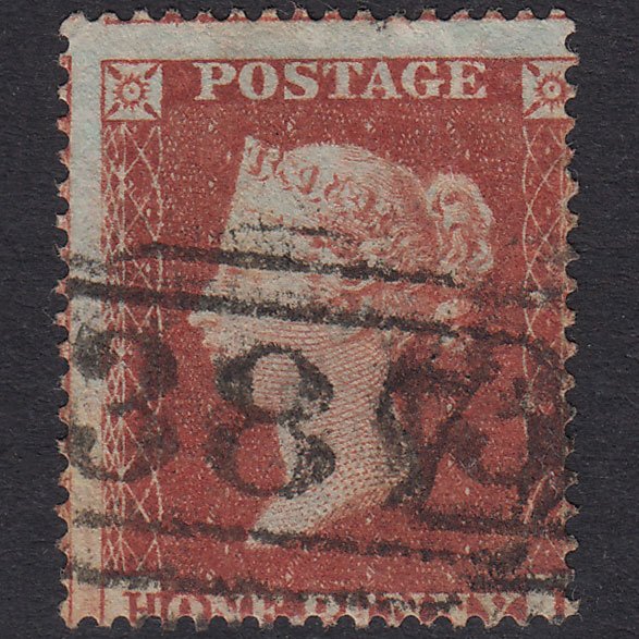 GB QV 1854 1d Red-Brown Plate R5 SG17-C1(1) HI GU Huddersfield 387