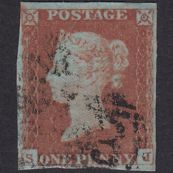 GB QV 1841 1d Red-Brown Plate 74 SG8-B1(1) SJ FU 4 Margins