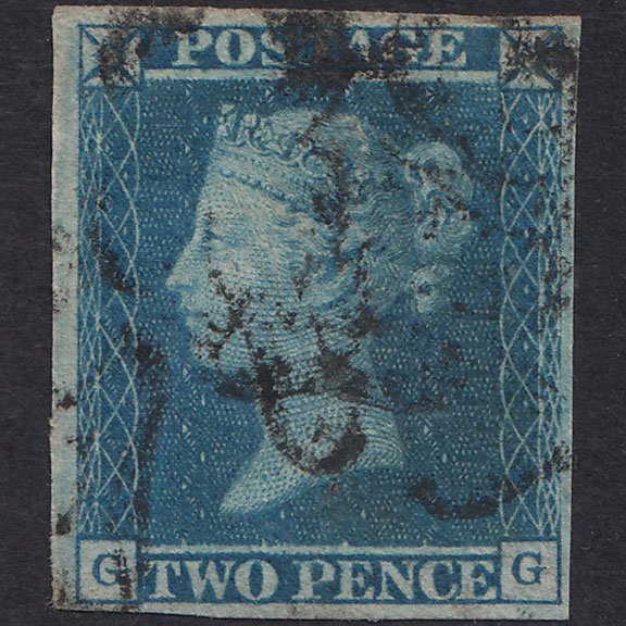 GB QV 1841 2d Blue Plate 3 SG14-E1(2) GG GU 4 Margins Maltese Cross