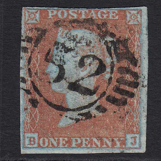 GB QV 1841 1d Very Blued (Plate 95) (SG8A) 'BJ' FU 4 Margins London D&S 52