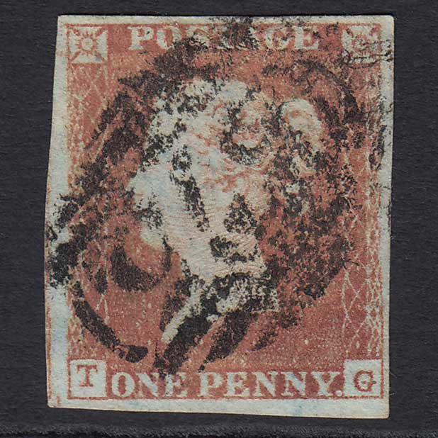 GB QV 1841 1d Red-brown (Plate 98) (SG8) 'TG' GU Norwich (575) 4 Margins