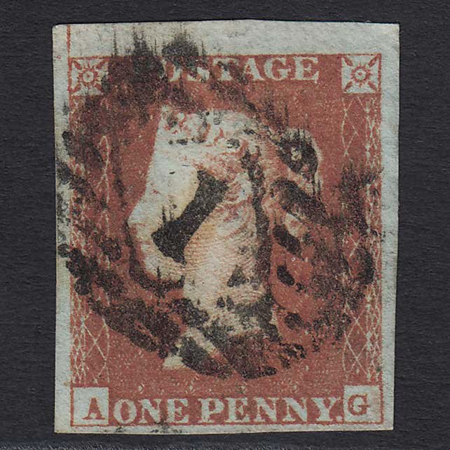 GB QV 1841 1d Red-brown (Plate 96) (SG8) 'AG' FU 4M Missing Imprimatur