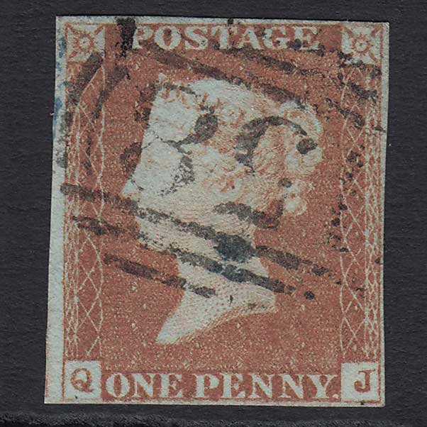 GB QV 1841 1d Red-brown (Plate 76) (SG8) 'QJ' FU Cambridge (158) 4M Imperf