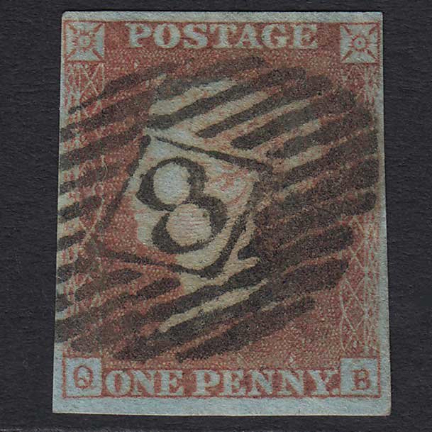 GB QV 1841 1d Red-brown (Plate 88) (SG8) 'QB' GU 4 Margins London IS 8