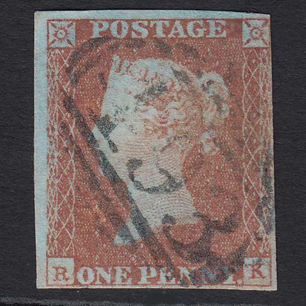 GB QV 1841 1d Red-brown (SG8) 'RK' GU Blue-black Maidstone 493 nr 4M