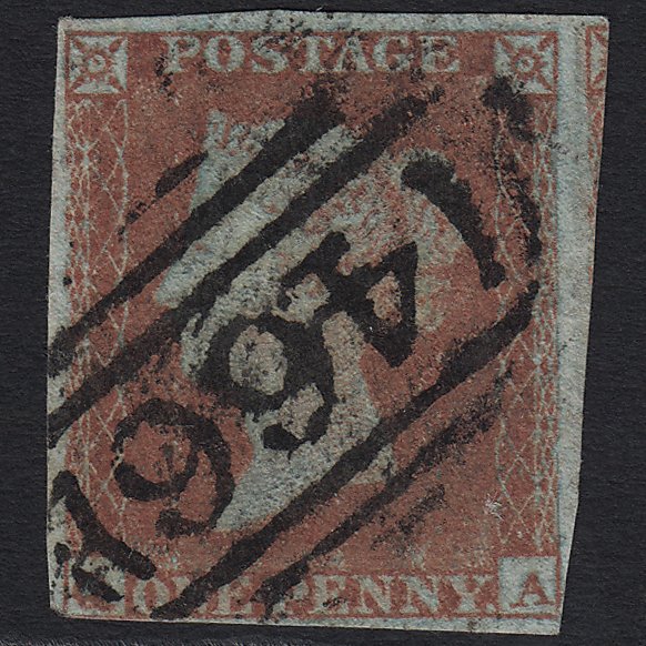 GB QV 1841 1d Red-brown SG8-B1(1) QA GU Liverpool 466 nr 4 Margins