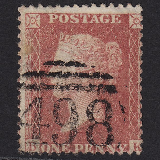 GB QV 1857 1d Rose-red (Plate 52) SG40-C10(1) BK GU Manchester 498