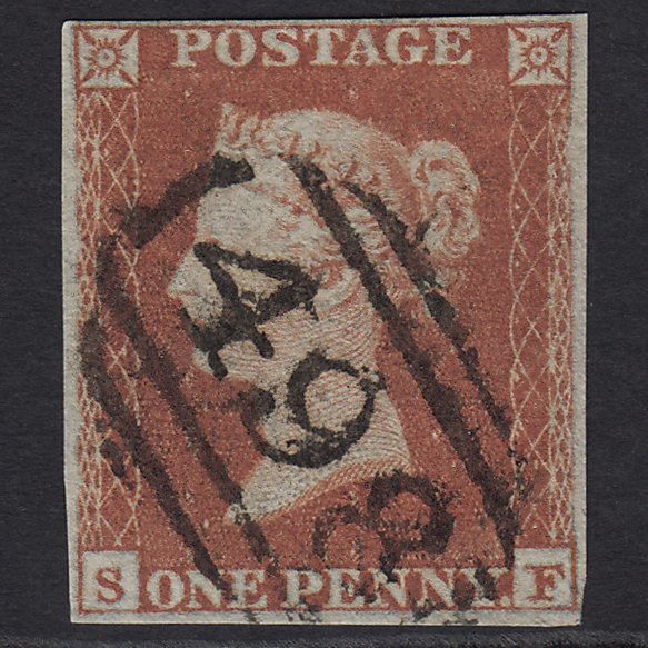 SG8-B2(1) GB QV 1841 1d Red-brown (Plate 139) SF FU 4 Margins Manchester 498