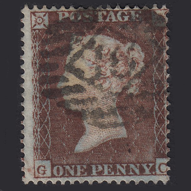 GB QV 1854 1d Plum (Plate 176) SG17-C1(4) GC VFU London IS Cancel Misperf
