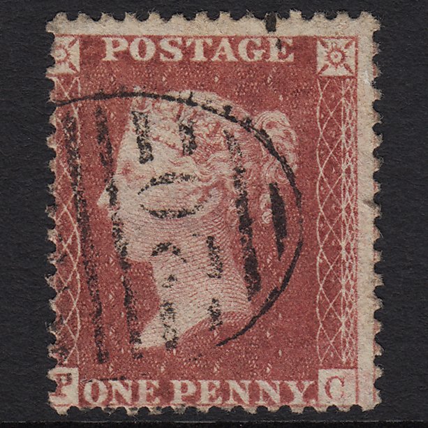 GB QV 1857 1d Rose-red Pl 56 SG40-C10(1) PC FU London D&S Cancel Misperf