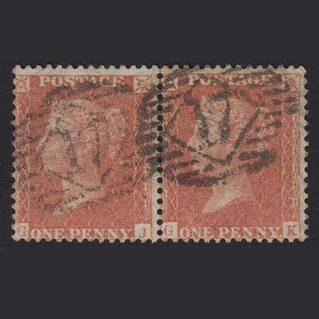 QV 1857 1d Orange-Brown (Plate 27) SGC9(1) GJ-GK FU Pair London IS 17