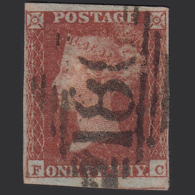 GB QV 1841 1d Red-brown (Plate 130) SG8-B2(1) FC GU 4 Margins Dublin 186