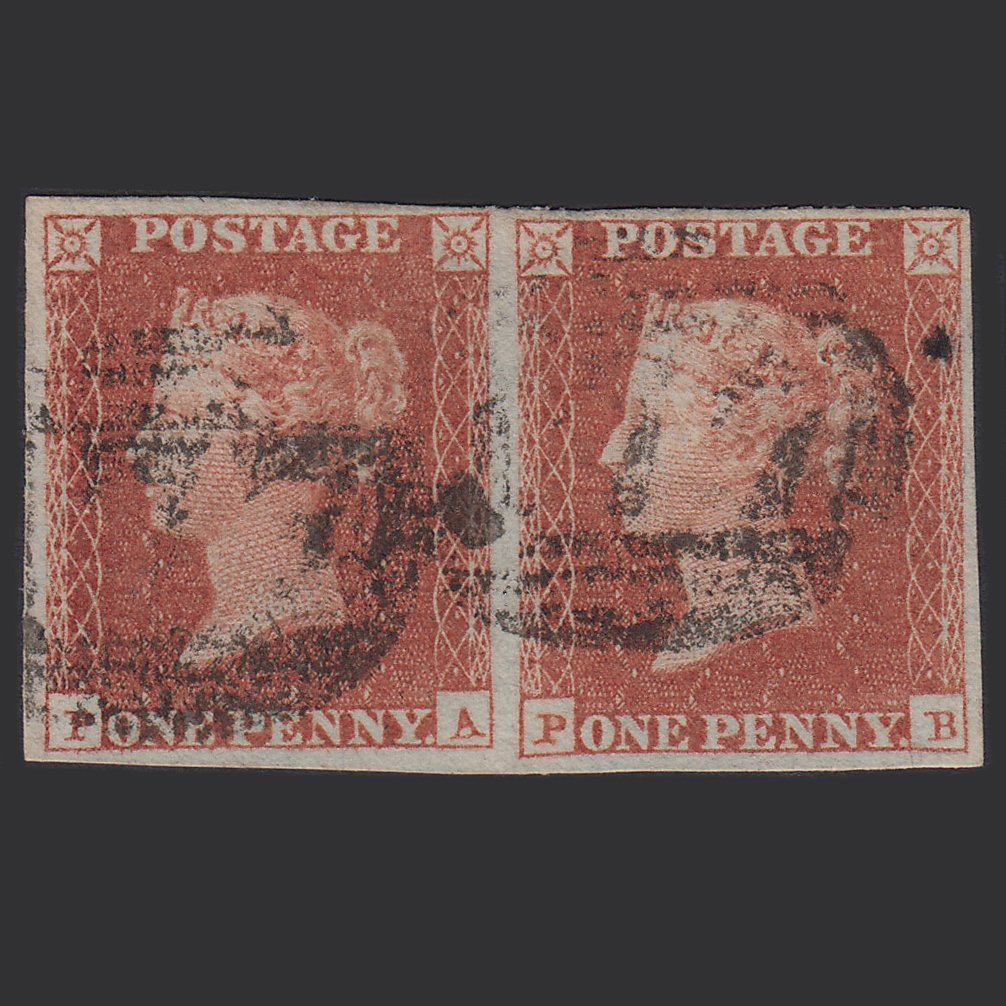 GB QV 1841 1d (Plate 130) SG8-B2(1) PA-PB FU Pair 4 Margins Cheltenham 177