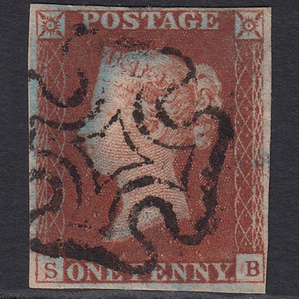 GB QV 1841 1d Red-brown (Plate 19) SG8-B1(1) SB FU 4 Margins Maltese Cross