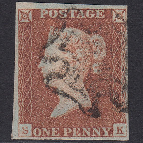 GB QV 1841 1d Red-brown (Plate 19) SG8-B1(1) SK FU 4 Margins Maltese Cross