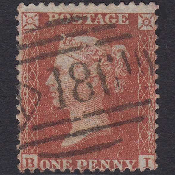 GB QV 1855 1d Red-brown (Plate 12) SGC6(1) BI FU Dublin 186 Irish Spoon