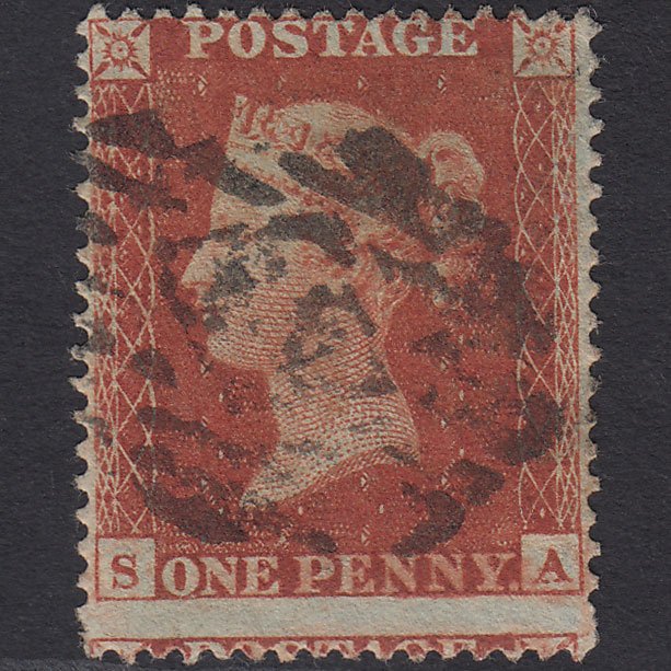 GB QV 1854 1d (Plate 192) SG17-C1(1) SA GU London IS Cancel Large Misperf