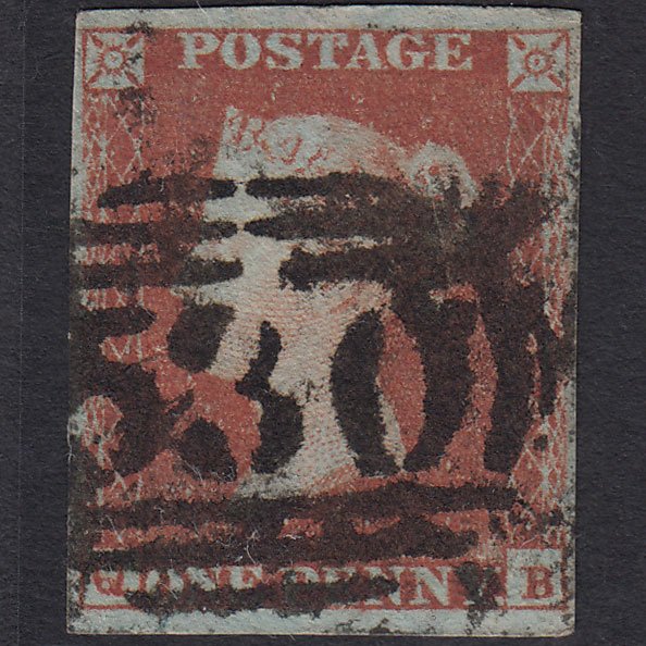 GB QV 1841 1d Red-brown (Plate 91) SG8-B1(1) QB GU 4 Margins Milnthorpe 530