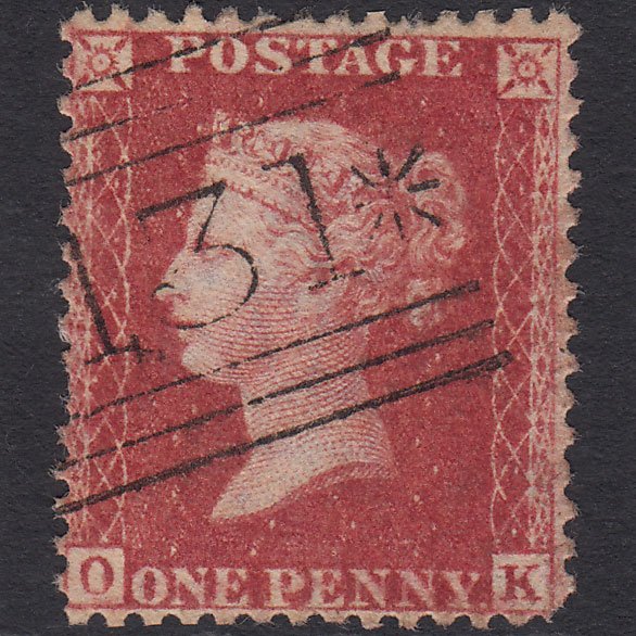 GB QV 1857 1d Rose-red (Plate 60) SG40-C10(1) OK GU Edinburgh 131