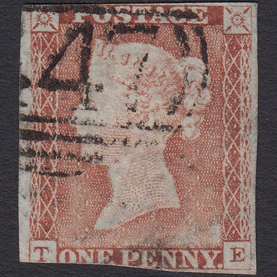 GB QV 1841 1d Pale Red-brown (Plate 35) SG9-B1(3) TE GU Extreme Plate Wear