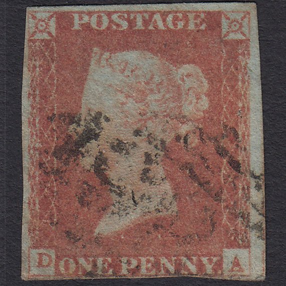 GB QV 1841 1d Red-brown (Plate 69) SG8-B1(1) DA GU nr 4 Margins Dublin 186
