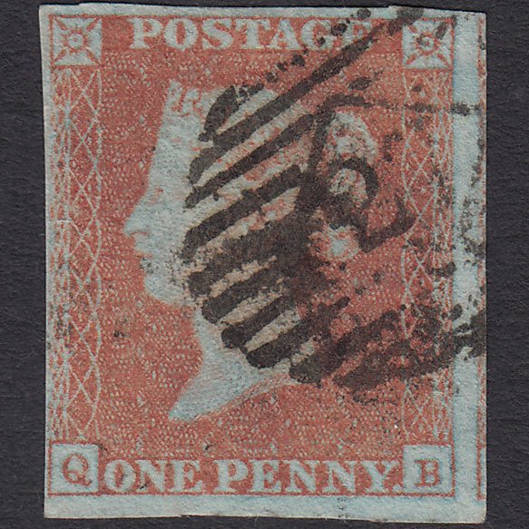 GB QV 1841 1d Very Blued (Plate 123) SG8a-B1(2) QB FU 4M London IS 27