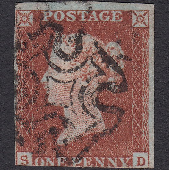 GB QV 1841 1d Red-brown (Plate 33) SG8-B1(1) SD GU 3 Margins Maltese Cross