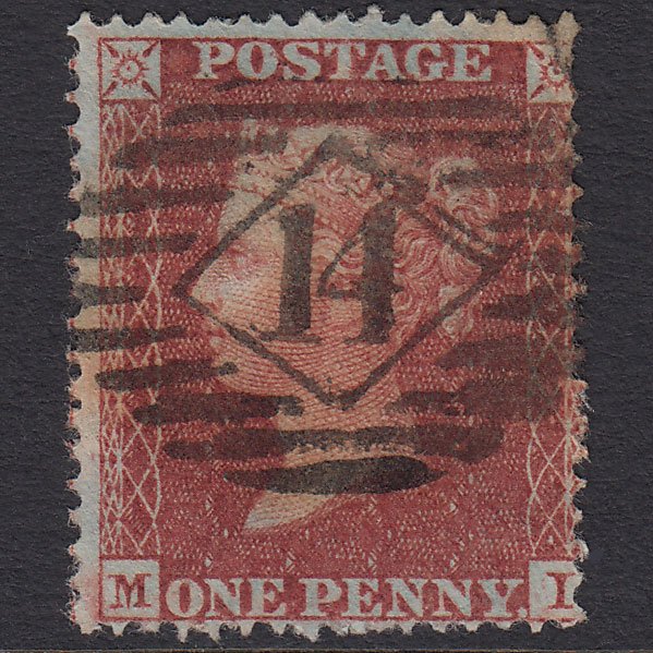 GB QV 1855 1d Red-brown (Plate 7) SG21-C4(1) MI FU London IS 14 Misperf