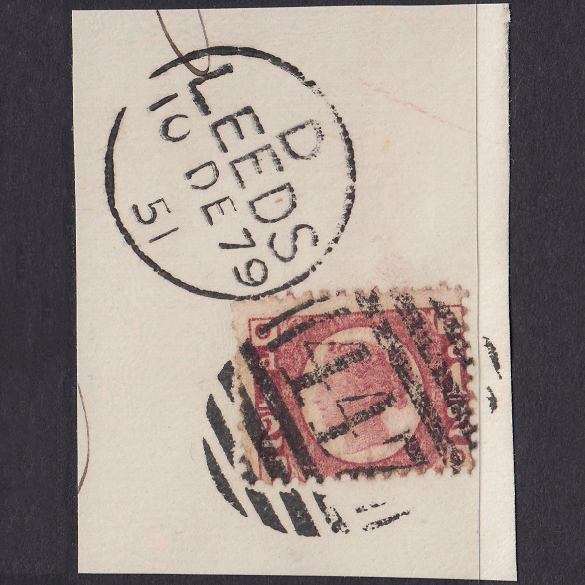 GB QV 1870 1/2d Rose-red (Plate 13) SG48-G4 SO GU Leeds 447 on Piece