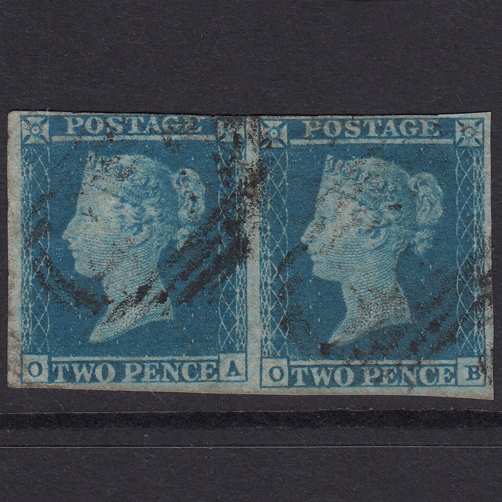 GB QV 1841 2d Blue Plate 4 SG14-E1(2) OA-OB GU Nr 4 Margins