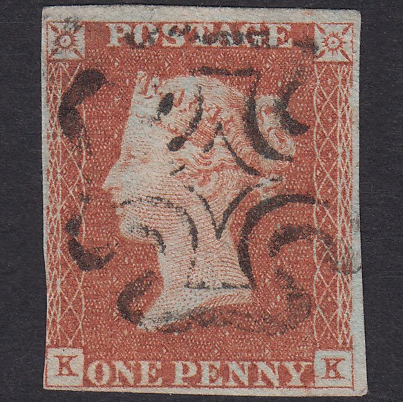 GB QV 1841 1d Red-Brown Pl 22 SG8-B1(1) KK FU Missing Imprimatur Nr 4M MX