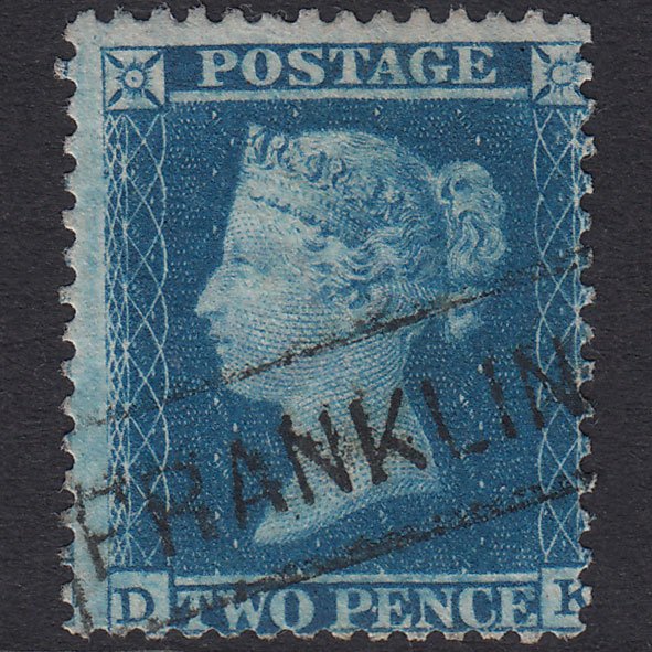 GB QV 1855 2d Blue Plate 5 SG34-F6(1) DK VFU Franklin Place Scots Local