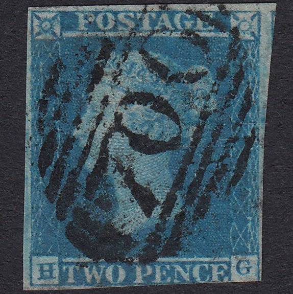 GB QV 1841 2d Blue Plate 3 SG14-E1(2) HG GU 3 Margins Sheffield 700