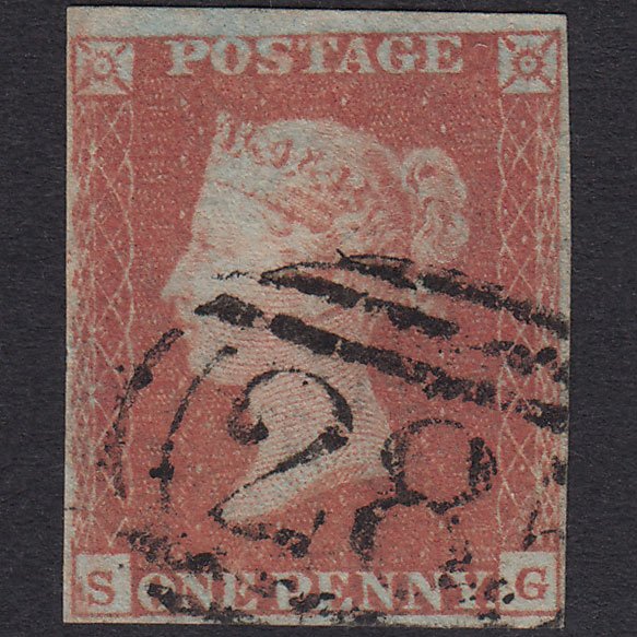GB QV 1841 1d Red-Brown Plate 87 SG8-B1(1) SG FU 4 Margins Exeter 285