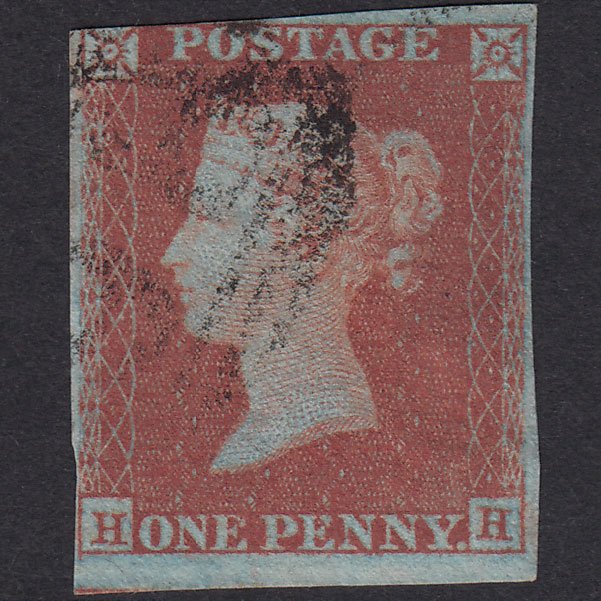 GB QV 1841 1d Red-Brown Plate 141 SG8-B2(1) HH GU 3 Margins Light Cancel