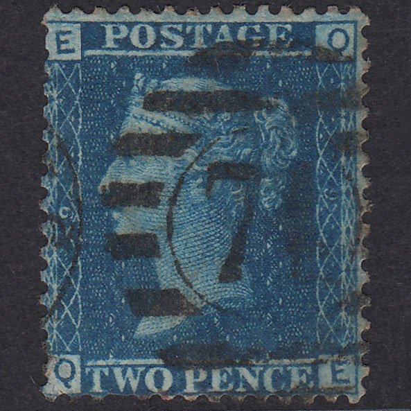 GB QV 1858 2d Blue Plate 9 SG45-G2 QE GU London D&S Cancel