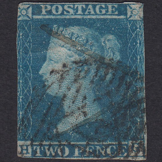 GB QV 1841 2d Blue Plate 3 SG14-E1(2) Ivory Head HG PU London IS Cancel