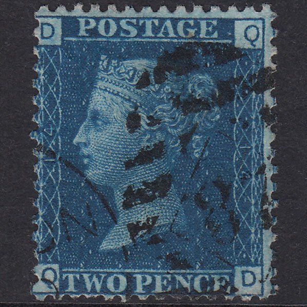 GB QV 1869 2d Blue Plate 14 SG46-G3 QD FU London IS 87