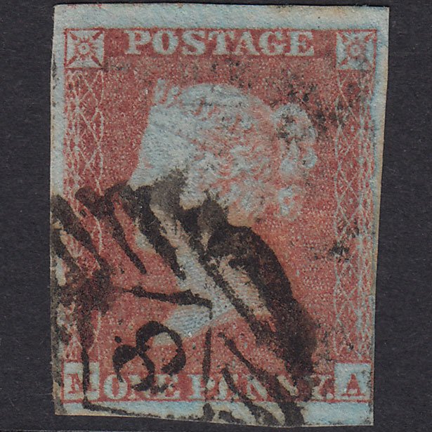 GB QV 1841 1d Very Blued Plate 112 SG8A-B1(2) MA GU 4 Margins London IS 8