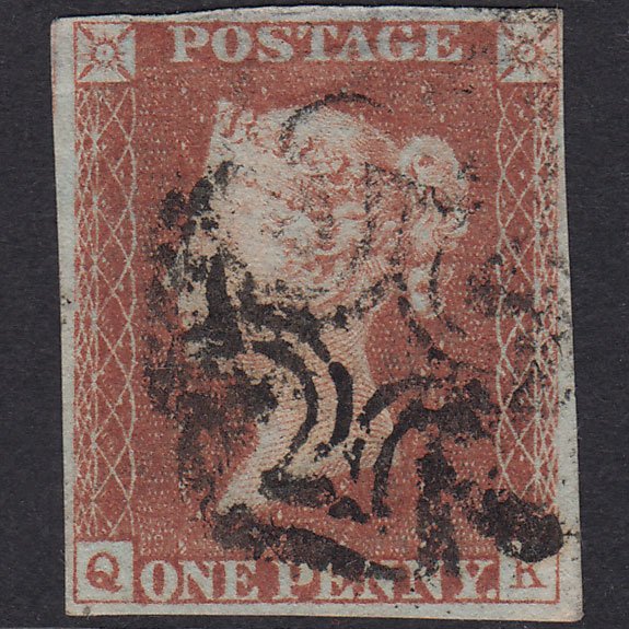 GB QV 1841 1d Red-Brown Penny Black Plate 8 SG7-A2 QK GU 4M Manchester MX