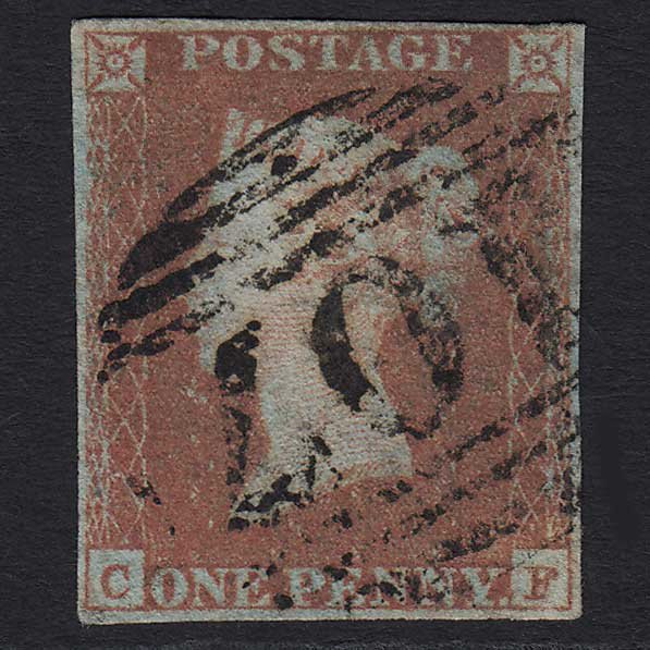 GB QV 1841 1d Red-brown (Plate 87) (SG8) 'CF' GU Bradford (107) 4 Margins