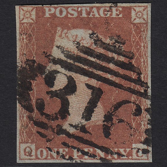 GB QV 1841 1d Red-brown SG8-B1(1) QC FU Lurgan 316 4M Imperf