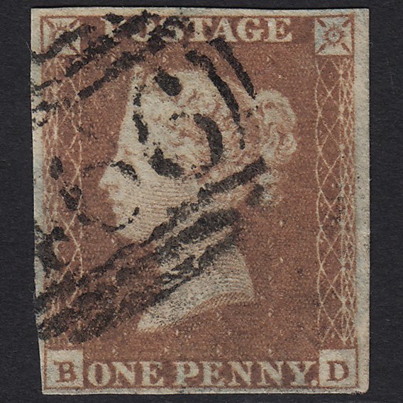 GB QV 1841 1d Red-brown (Plate 98) SG8-B1(1) BD GU Liverpool 466 4M Imperf