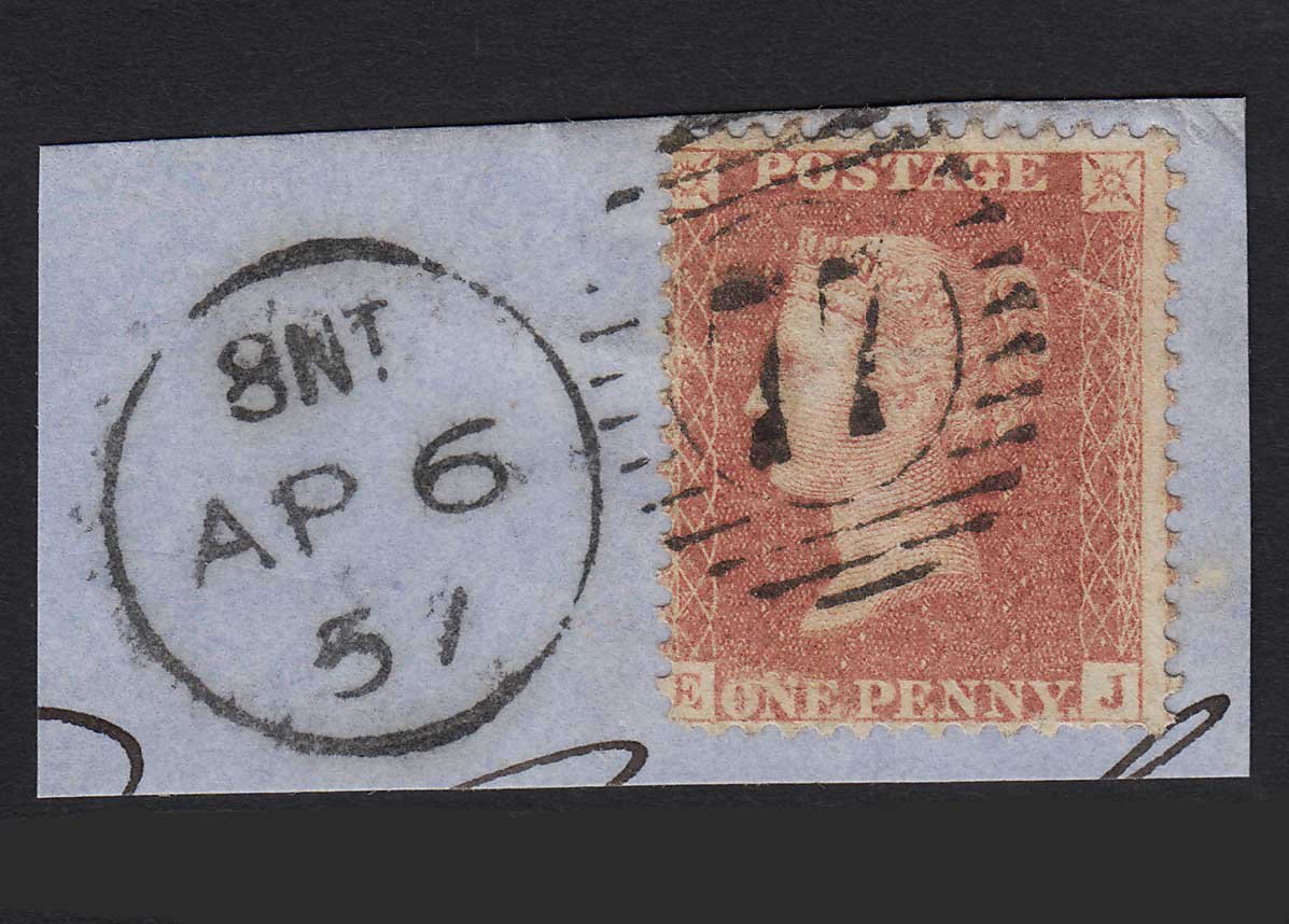 GB QV 1857 1d Pale Red Transitional (Plate 45) C9(3) EJ GU on Dated Piece