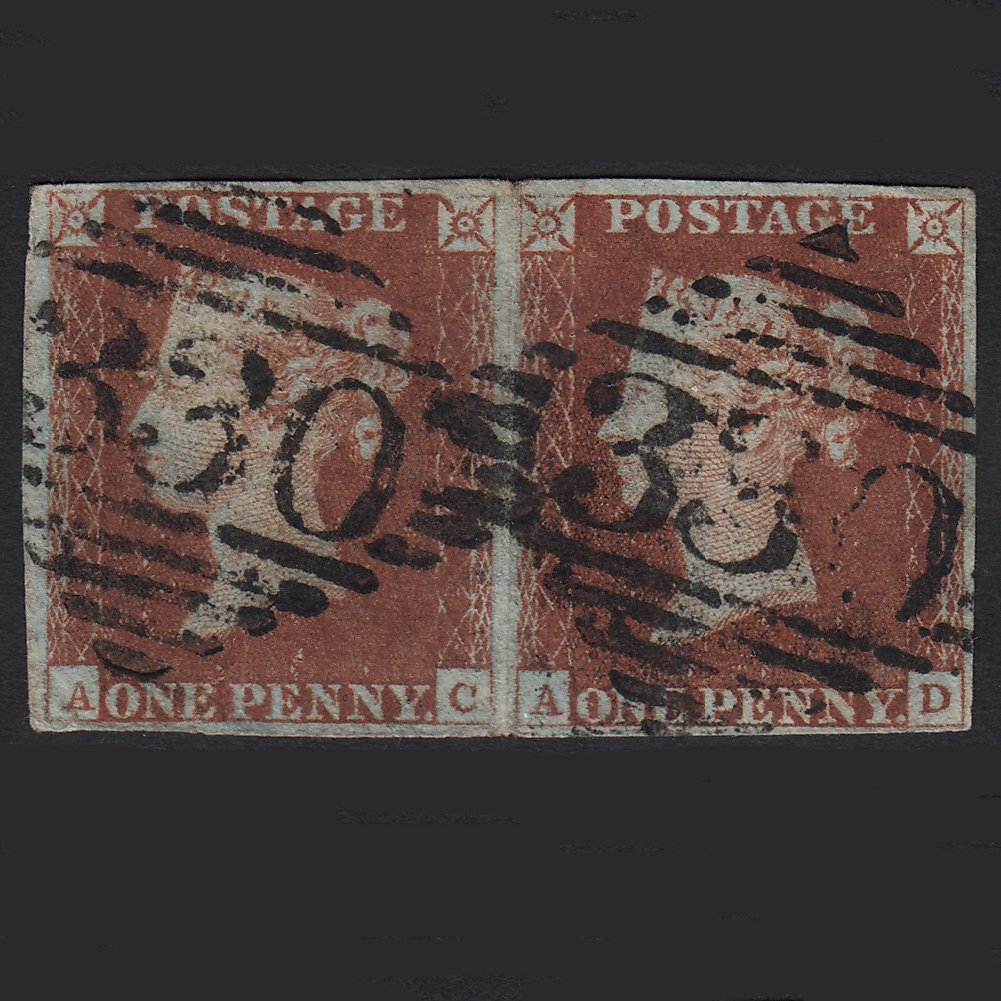 GB QV 1841 1d (Plate 56) SG8-B1(1) AC-AD Pair GU Michelstown 330 4 Margins