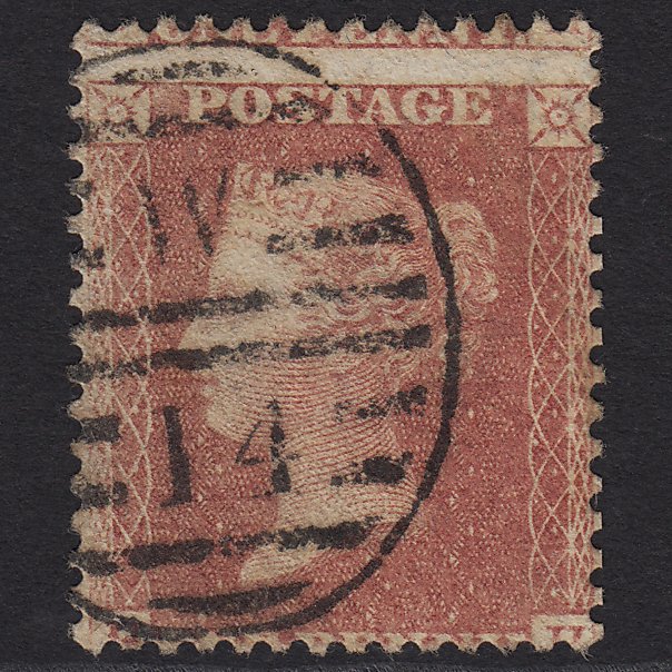 GB QV 1857 1d Rose-red SG40-C10(1) 0 GU London D&S W14 Large Misperf