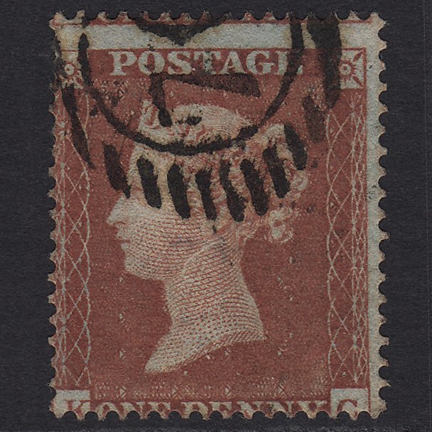 GB QV 1854 1d Red-brown (Plate 155) SG17-C1(1) KC GU London D&S Cancel Misperf