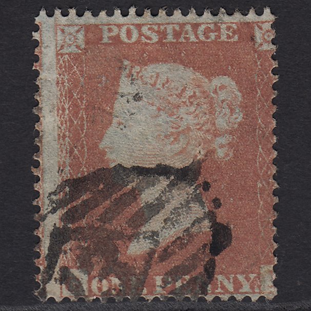 GB QV 1854 1d Red-brown SG17-C1(1) GU London IS 13 Large Misperf